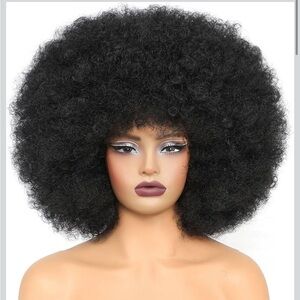 Afro Wig 70s Kinky Curly Hair Natural Looking Bouncy Synthetic Hair (Black)